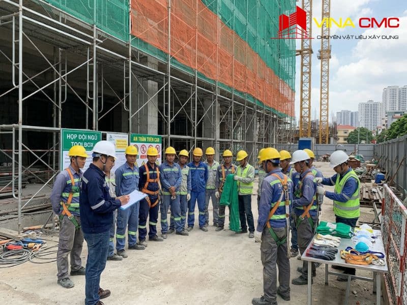 Bao Lâu Nên Thay Lưới Bao Che Để Đảm Bảo An Toàn 100%? 9 Chuẩn bị mặt bằng và kiểm tra thiết bị PPE cho công nhân trước khi lắp đặt lưới bao che an toàn